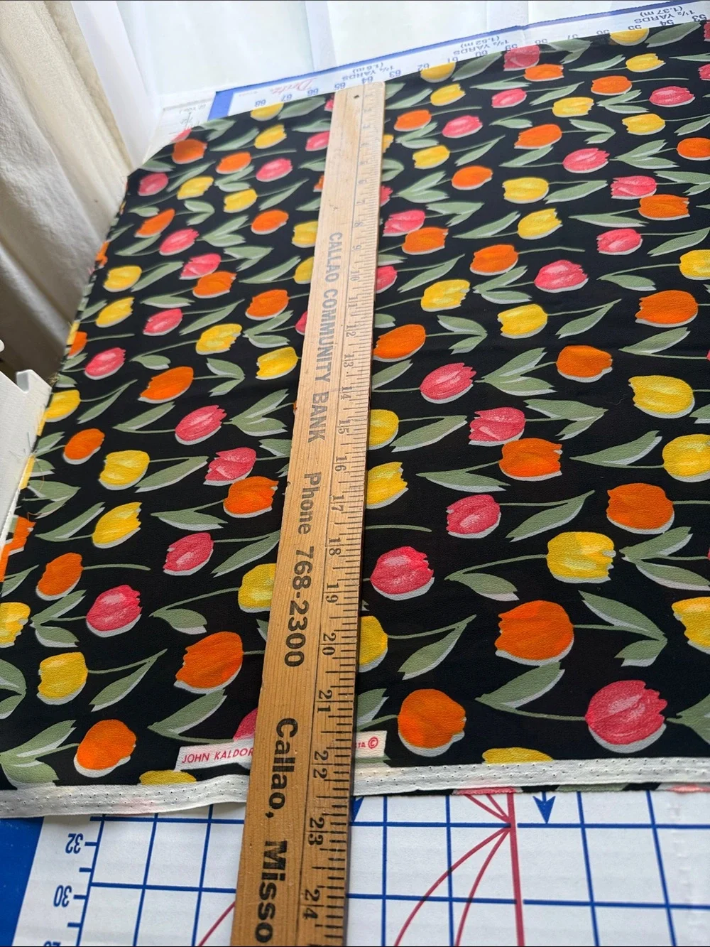Vintage John Kaldor Fabric 1980s Tulip Floral Black Dress Fabric 3 Yards x 44